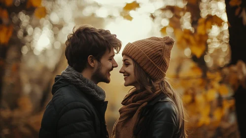 Affectionate Couple in Fall Foliage