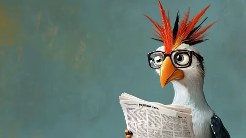 Cartoon Bird with Glasses Reading News