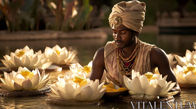 Man in Water with Lotus AI Image