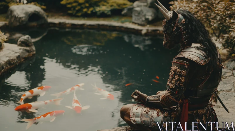 AI ART Armored Figure Meditating with Koi Fish