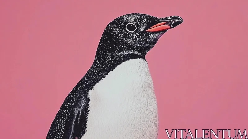 Penguin with Pink Background AI Image