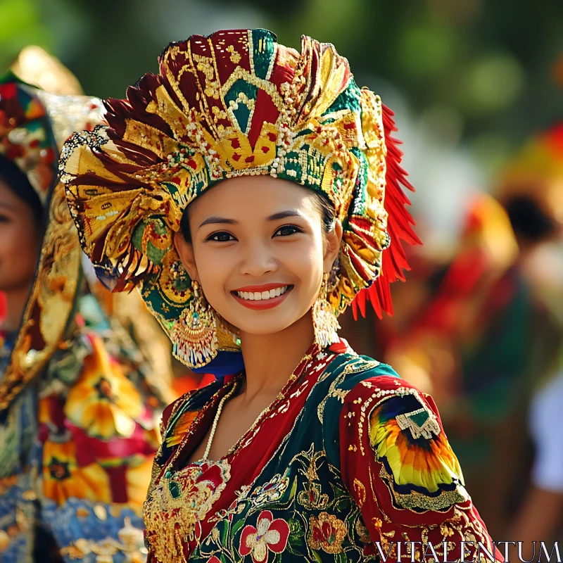 Cultural Portrait of Woman in Ornate Headdress AI Image