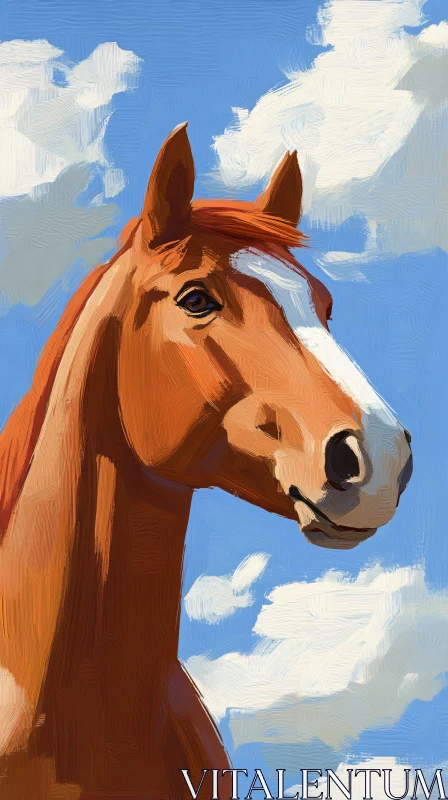 AI ART Noble Chestnut Horse against Blue Sky