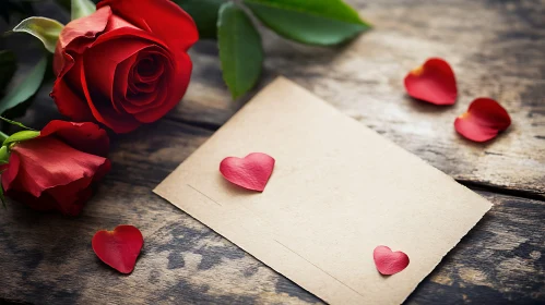 Red Roses with Heart Petals and Blank Card