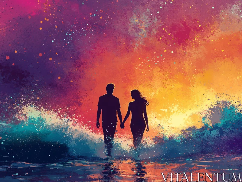 AI ART Couple's Evening Stroll by the Sea