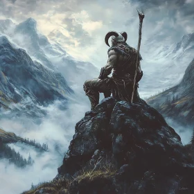 Fantasy Warrior Contemplates Mountain View