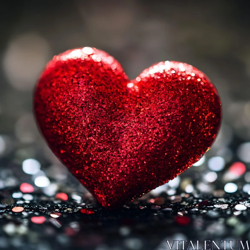 Sparkling Red Heart on Bokeh Background AI Image