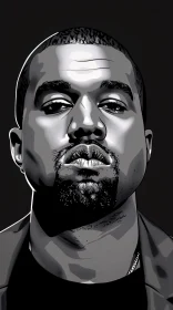 Grayscale Portrait of Kanye West