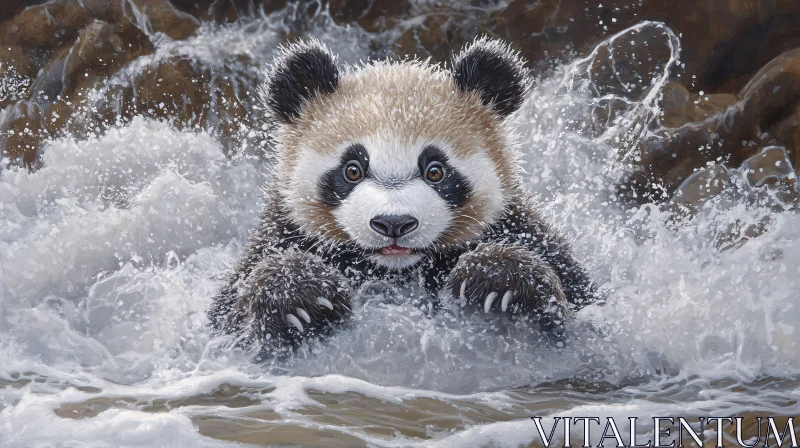 Panda Enjoying Water Play AI Image