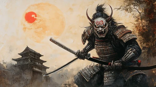 Demon Masked Samurai with Twin Blades