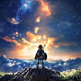 Fantasy Landscape with Character and Stars