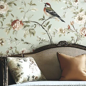 Vintage Floral Wall Art with Bird Motif
