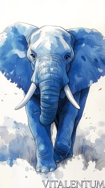 Majestic Blue Elephant Painting AI Image