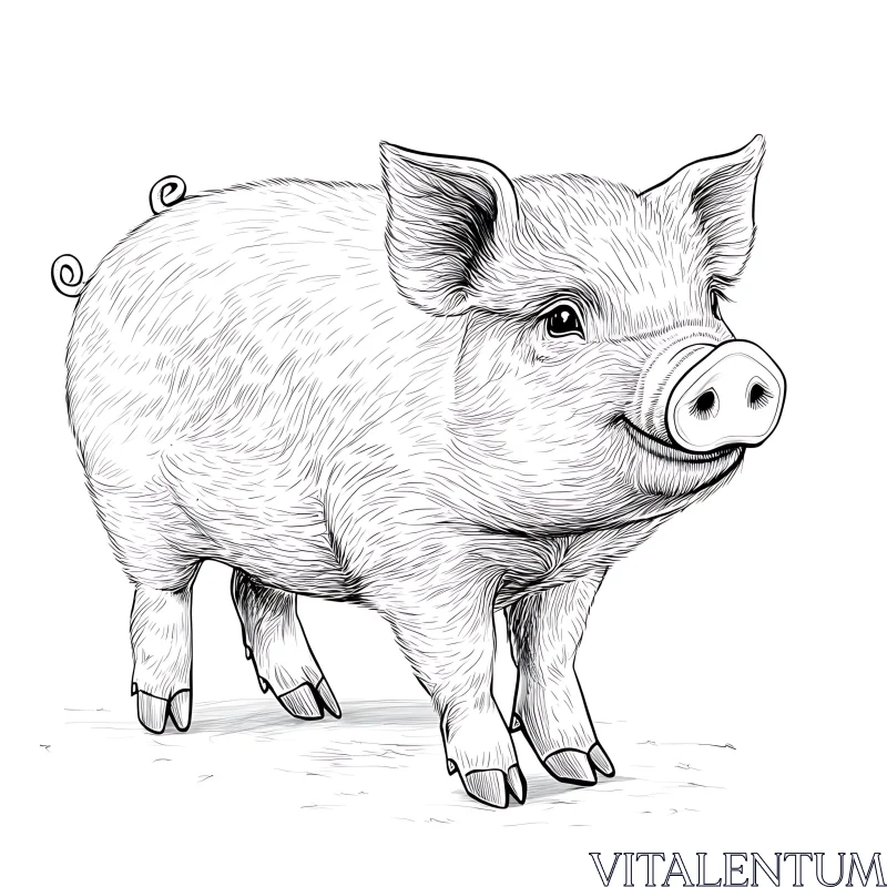 Artistic Pig Illustration in Black and White AI Image