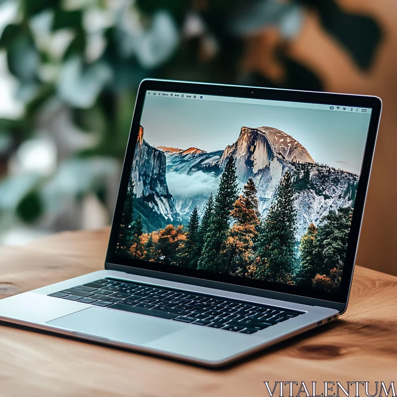 Laptop with Nature-Inspired Wallpaper AI Image