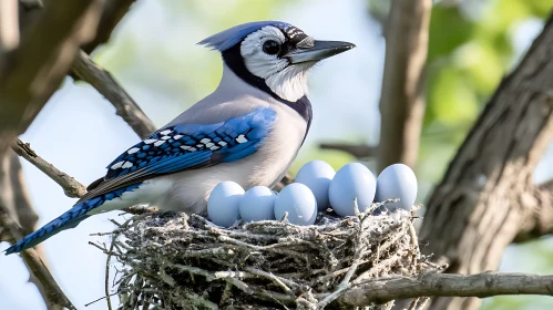 Blue Jay Guarding its Eggs