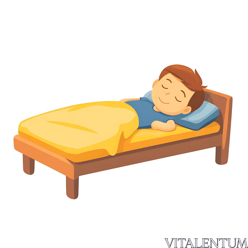 Cartoon Boy Asleep in Bed AI Image