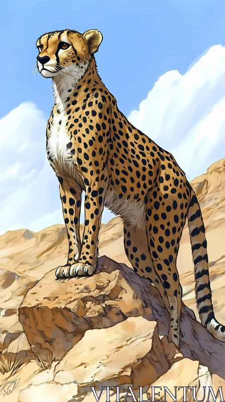 Cheetah in Arid Wilderness AI Image