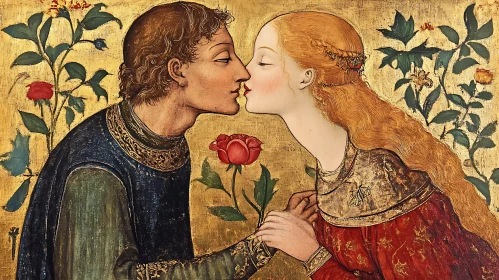 Medieval Lovers Kissing Art