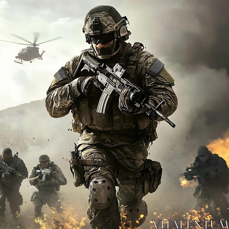 Military Operation: Soldiers on the Battlefield AI Image