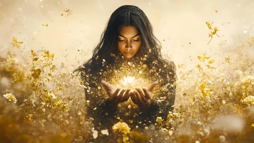 Luminous Bloom: A Woman's Golden Offering