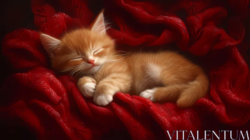 Cute Ginger Kitten in Cozy Red Blanket AI Image