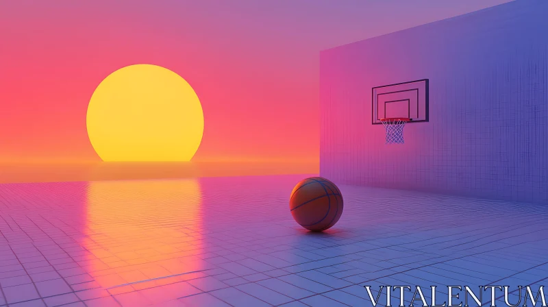 Basketball in Neon Dreamscape AI Image