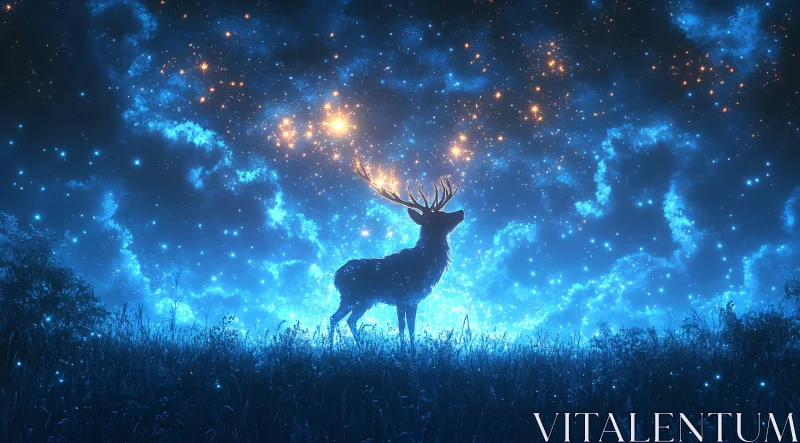 Celestial Deer in Blue Night AI Image