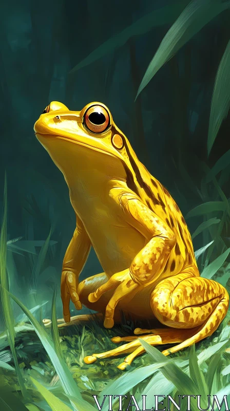 Vibrant Yellow Frog in Lush Jungle AI Image