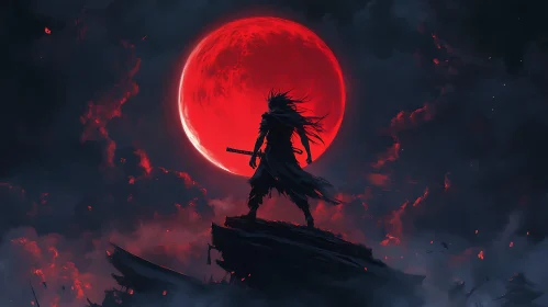 Silhouette of Warrior with Katana