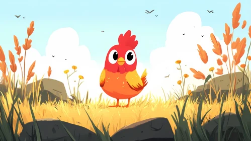 Cute Cartoon Bird in Nature