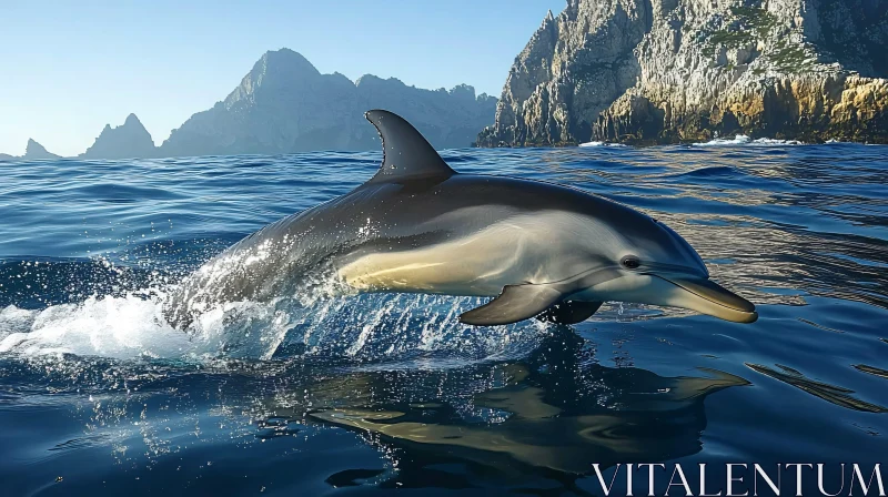 Dolphin in Mid-Jump Over the Sea AI Image