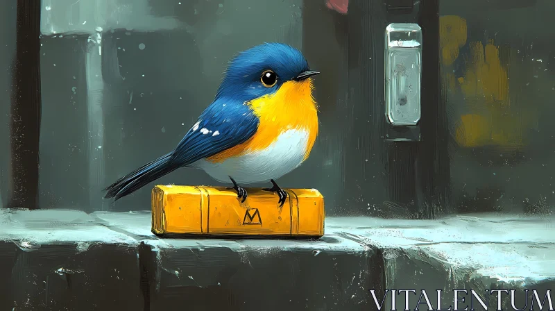 Whimsical Blue and Yellow Bird Artwork AI Image