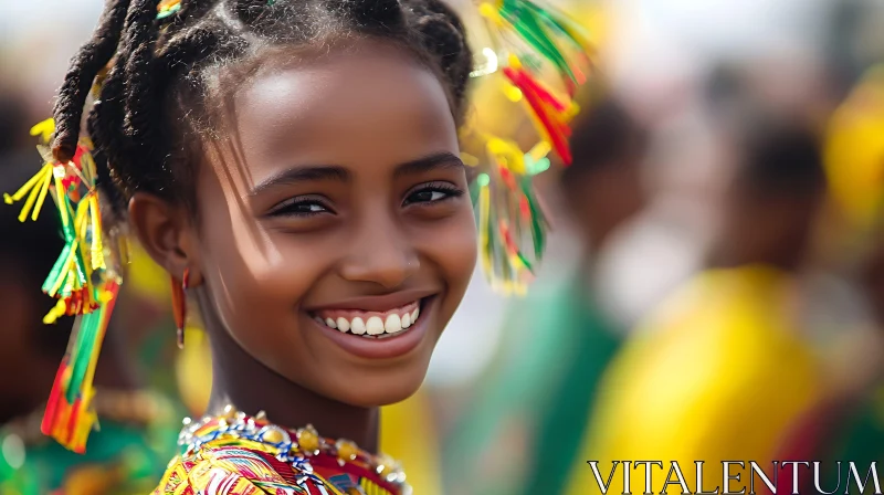 Smiling Girl with Braids and Ribbons AI Image