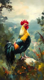 Country Landscape with Rooster