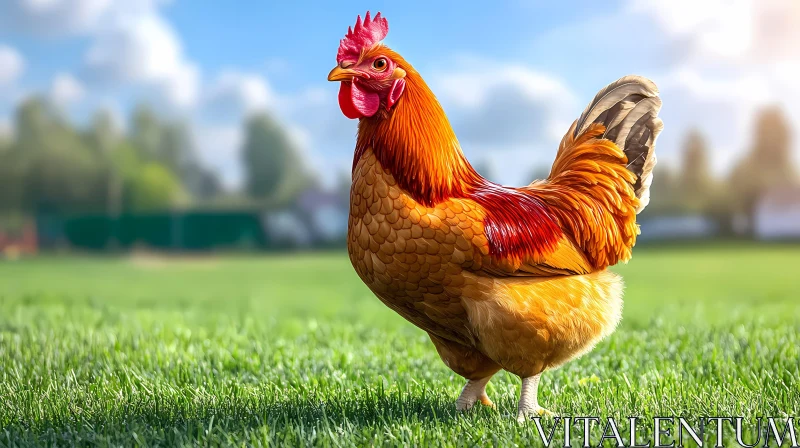 Colorful Chicken on Green Grass AI Image