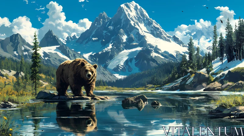 AI ART Wild Bear by Mountain Lake