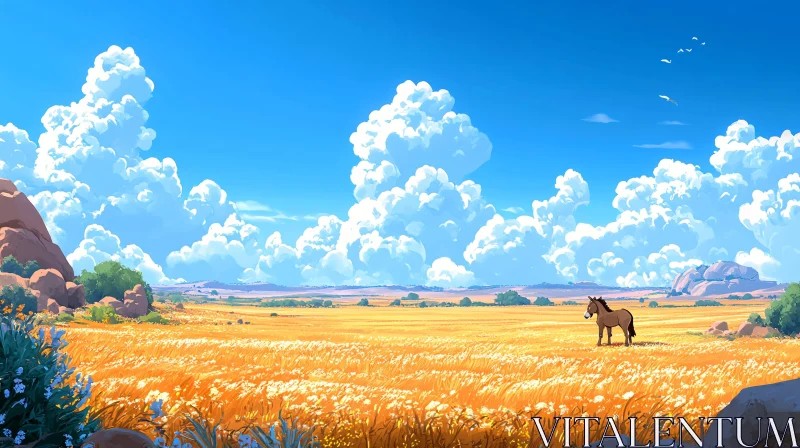 Peaceful Landscape with Horse AI Image