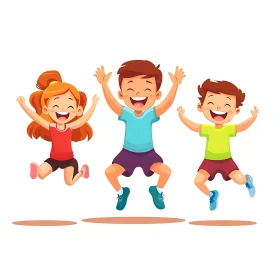 Kids Jumping with Joy Cartoon Style