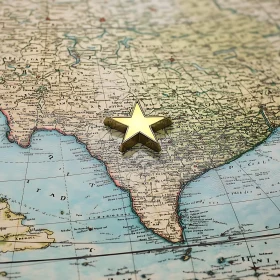 Vintage Map with Golden Star Accent