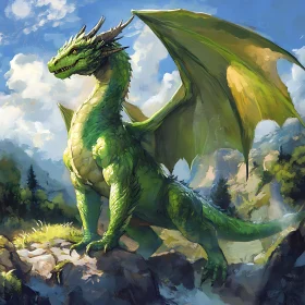 Emerald Dragon on Mountain Peak