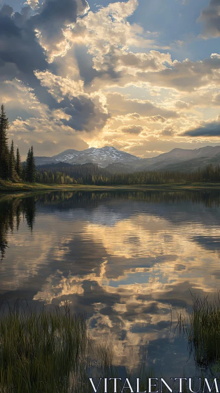 AI ART Peaceful Mountain Lake at Sunset