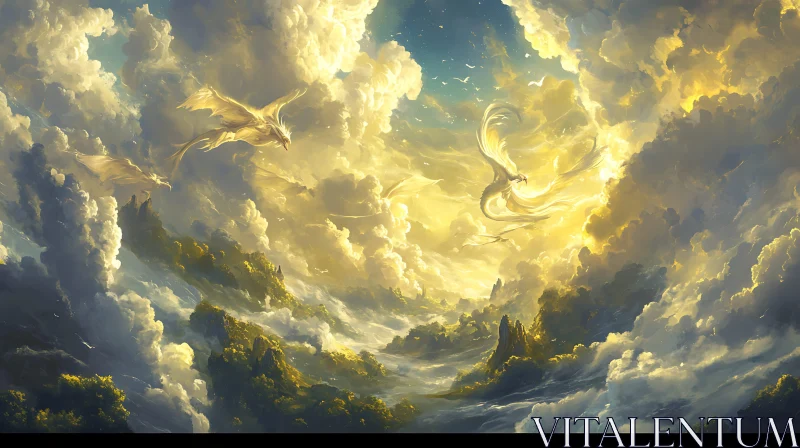 AI ART Dragons in Golden Light