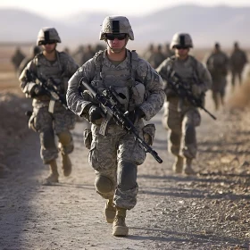 Army Soldiers Marching in Desert