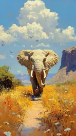 Elephant in Golden Savanna