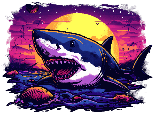 POD Design Colorful Shark in Sunset Ocean