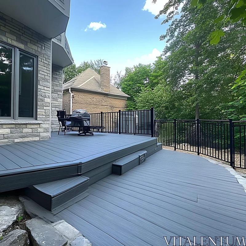 Contemporary Outdoor Space with Deck and Furniture AI Image