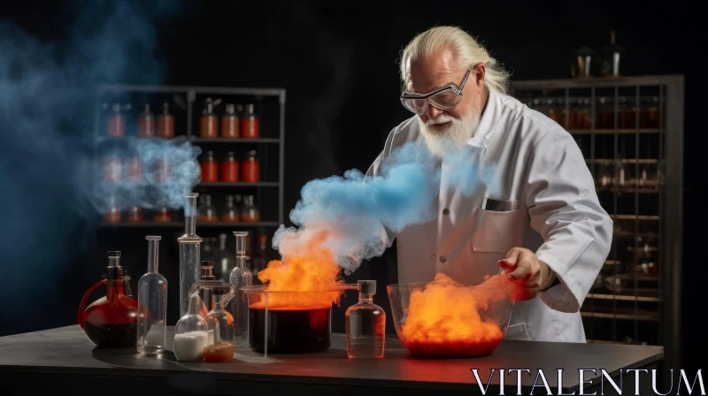 Captivating Artwork of an Older Scientist in a Lab with Smoke AI Image