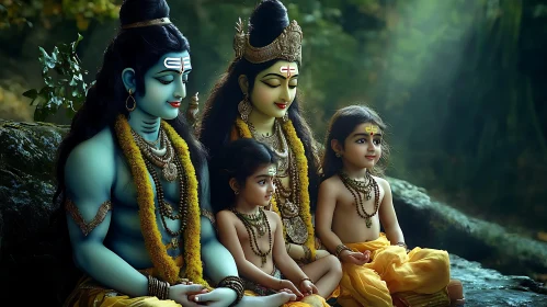 Peaceful Deity with Children in Nature