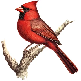 Red Cardinal Perched on Tree Limb